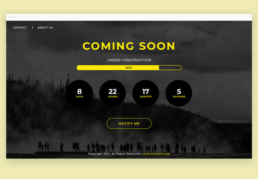 Coming Soon Under Construction Page Layout with Yellow Accents