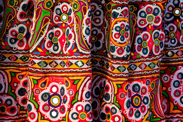 India Gujarat Bhuj Great Rann of Kutch Ahir Tribe. An example of the colorful intricate embroidery...