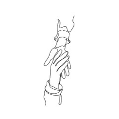 continuous line drawing of lending hand. Helping hands vector illustration with active stroke.