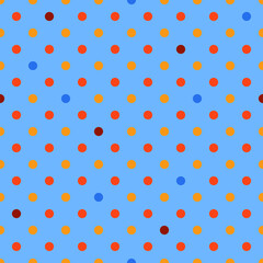 Background in small polka dots in orange and blue colors. Seamless pattern for any use.