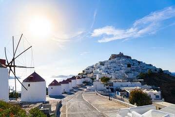 Greek Island of Astypalaia in the historic town of Chora on a sunny day