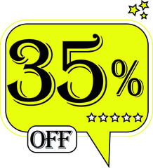 35% off Floating yellow balloon for promotional offers and discounts.