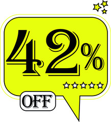 42% off Floating yellow balloon for promotional offers and discounts.