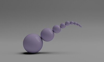 3d rendering of abstract three balls standing on top of each other on a gray background, graphic caterpillar
