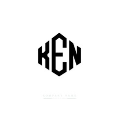 KEN letter logo design with polygon shape. KEN polygon logo monogram. KEN cube logo design. KEN hexagon vector logo template white and black colors. KEN monogram, KEN business and real estate logo. 