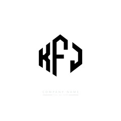 KFJ letter logo design with polygon shape. KFJ polygon logo monogram. KFJ cube logo design. KFJ hexagon vector logo template white and black colors. KFJ monogram, KFJ business and real estate logo. 