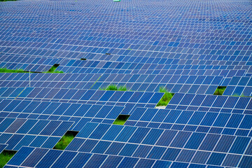 Many Photovoltaic Solar Panels background at a Solar Farm