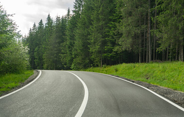 wavy road in the mountains and forest