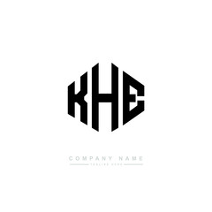 KHE letter logo design with polygon shape. KHE polygon logo monogram. KHE cube logo design. KHE hexagon vector logo template white and black colors. KHE monogram, KHE business and real estate logo. 