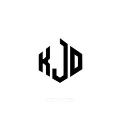 KJO letter logo design with polygon shape. KJO polygon logo monogram. KJO cube logo design. KJO hexagon vector logo template white and black colors. KJO monogram, KJO business and real estate logo. 