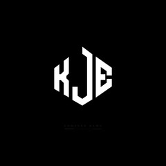Fototapeta premium KJE letter logo design with polygon shape. KJE polygon logo monogram. KJE cube logo design. KJE hexagon vector logo template white and black colors. KJE monogram, KJE business and real estate logo. 