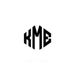 KME letter logo design with polygon shape. KME polygon logo monogram. KME cube logo design. KME hexagon vector logo template white and black colors. KME monogram, KME business and real estate logo. 