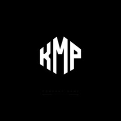 KMP letter logo design with polygon shape. KMP polygon logo monogram. KMP cube logo design. KMP hexagon vector logo template white and black colors. KMP monogram, KMP business and real estate logo.  - obrazy, fototapety, plakaty