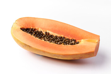 papaya isolated on white with seeds, tropical vegetarian fruit