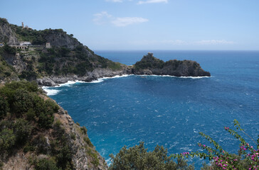 Blue sea view at Amalfi Coast on summer sunny day. High quality photo