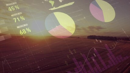Animation of statistics and financial data processing over agriculture field - Powered by Adobe
