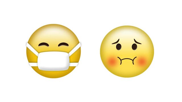 Animation of face mask and sick emoji icons over white background