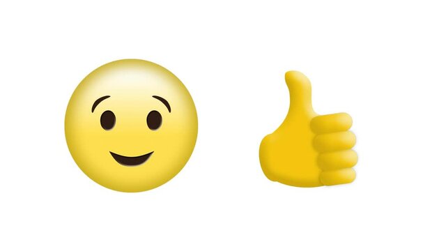 Animation of winking face and thumbs up emoji icons over white background