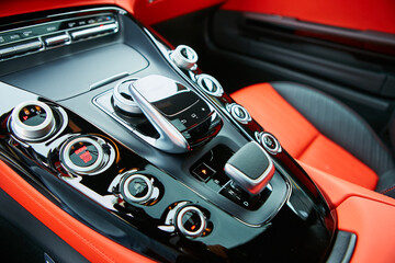 Fototapeta na wymiar Detail of modern car interior, gear stick