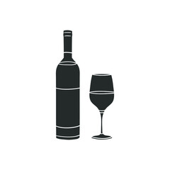 Wine Bottle and Cup Icon Silhouette Illustration. Drink Beverage Vector Graphic Pictogram Symbol Clip Art. Doodle Sketch Black Sign.