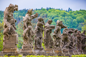 Kuks, Czech republic - May 15, 2021. Baroque statues of vices