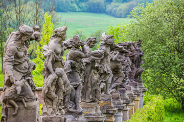 Kuks, Czech republic - May 15, 2021. Baroque statues of vices
