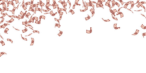 Russian ruble notes falling. Sparse RUB bills on w