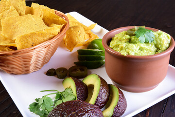 delicious Mexican cuisine guacamole, taco, tortilla, spicy Mexican chille