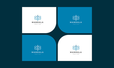 Blue mandala logo for company design. minimalist mandalas shape abstract vector logo template.