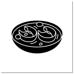 Afro-Caribbean food glyph icon. Okra soup with assorted meat or fish. Nigerian traditional soup. Local food concept.Filled flat sign. Isolated silhouette vector illustration