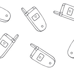 Vector seamless pattern of hand drawn doodle sketch retro mobile phone isolated on white background