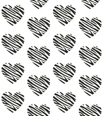 Obraz premium Vector seamless pattern of flat heart with zebra stripes fur print isolated on white background