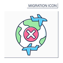 Internal flies color icon. Border crossing ban. Migration concept. Isolated vector illustration