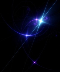 Abstract background, smooth multicolored lines on a black background.