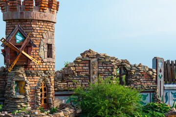 A brick fortress for children. Playground.