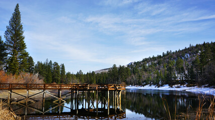 Fishing Pier on Mountain lake in San Bernardino Mountains, California
