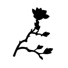 Vector image of a black silhouette of a flower branch on a white background. Minimalism