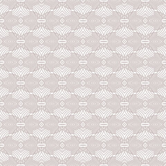 Geometric seamless ethnic design with beige curvy line shapes texture on white background. Monochrome Vector graphic illustration for fashion, home decor and wrapping paper.