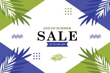 Fototapeta na wymiar Summer sale banner with tropical vector background.
