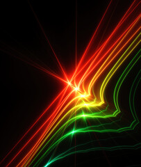 Abstract background, smooth multicolored lines on a black background.