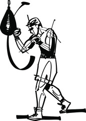 the vector illustration of the boxing fighter with punching bag