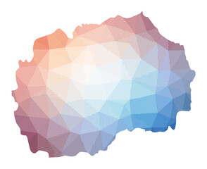 Map of Macedonia. Low poly illustration of the country. Geometric design with stripes. Technology, internet, network concept. Vector illustration.
