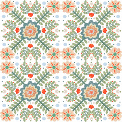 Seamless pattern with elements of flowers, herbs, abstract elements.