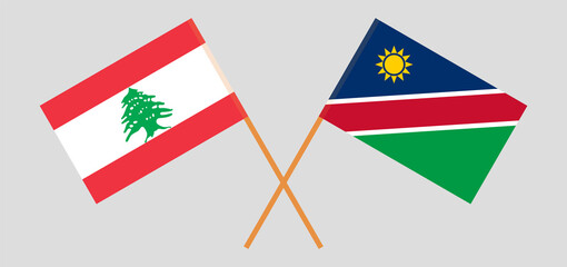 Crossed flags of the Lebanon and Namibia. Official colors. Correct proportion