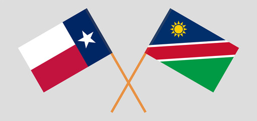 Crossed flags of the State of Texas and Namibia. Official colors. Correct proportion