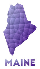 Map of Maine. Low poly illustration of the us state. Purple geometric design. Polygonal vector illustration.