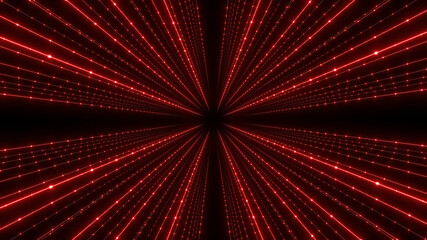 Grid tunnel of dots and lines. Plexus Technology background.