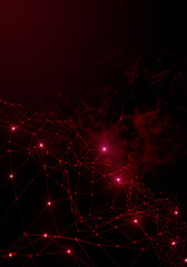 Plexus lines, dots and light beams with light points. Abstract technology, science and engineering background. Depth of field settings. 3D rendering