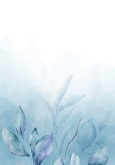 Pale leaves - botanical design banner. Floral pastel watercolor border frame. © britaseifert