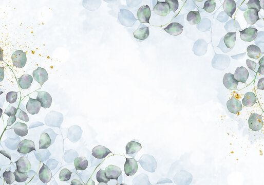 Pale leaves - botanical design banner. Floral pastel watercolor border frame. - Powered by Adobe